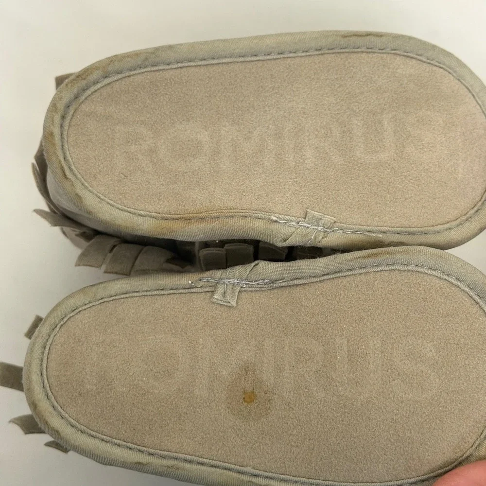 OshKosh B'gosh Tan Bow Booties & Romirus Grey Fringe Moccasins Baby Size 3